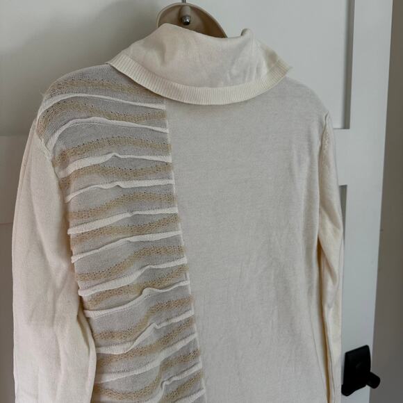 Soft Surroundings Sweater Tunic Cowl Neck Cotton Ruffle Ivory M Artsy Coastal - Picture 6 of 13
